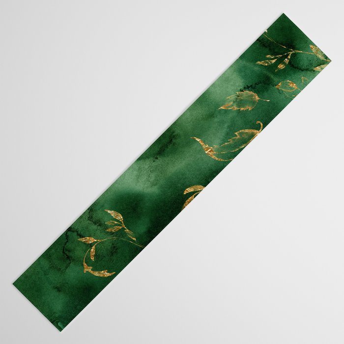 Winter Gold Flowers On Emerald Marble Texture Table Runner Gallery Image 3