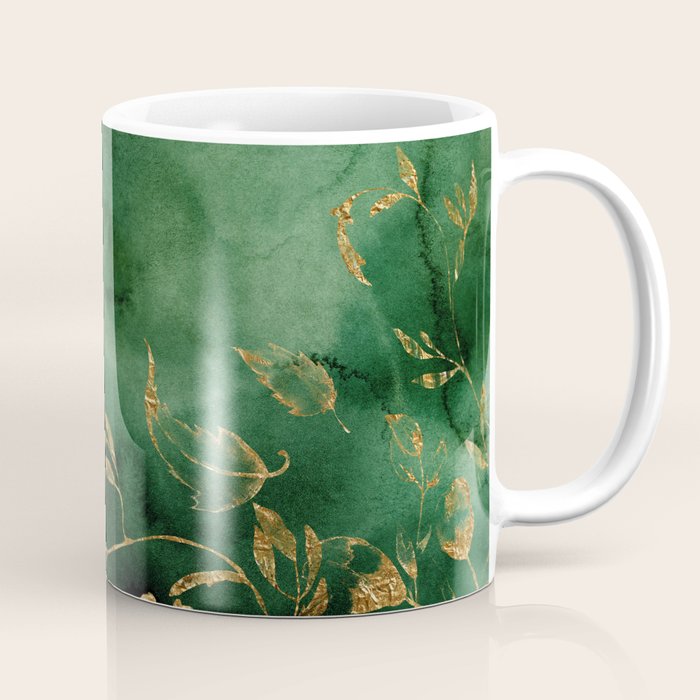 Winter Gold Flowers On Emerald Marble Texture Coffee Mug Gallery Image 1