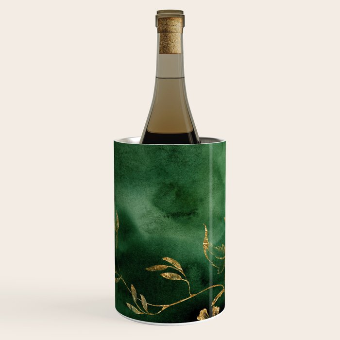 Winter Gold Flowers On Emerald Marble Texture Wine Chiller Gallery Image 1
