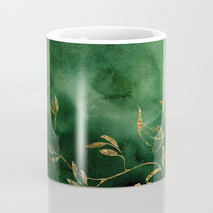 Winter Gold Flowers On Emerald Marble Texture Coffee Mug Gallery Image 4