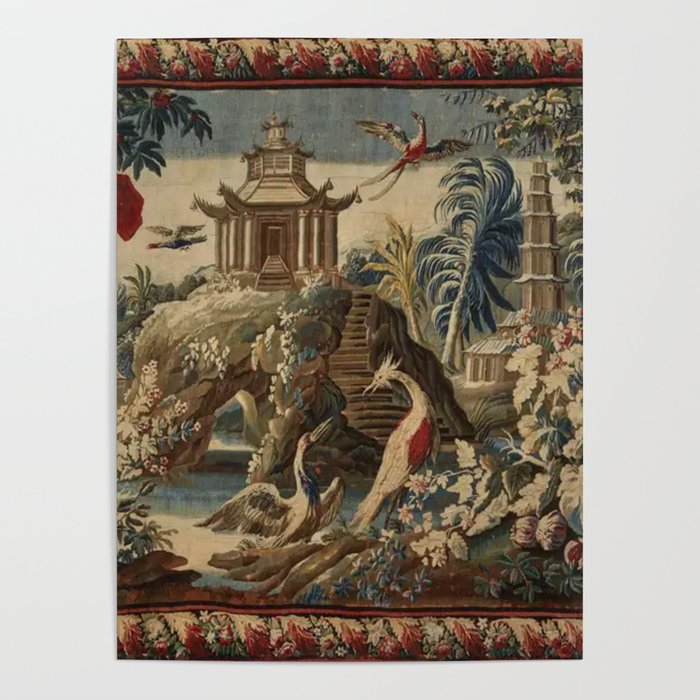 Antique 18th Century Chinoiserie French Gobelin Tapestry Poster Gallery Image 1