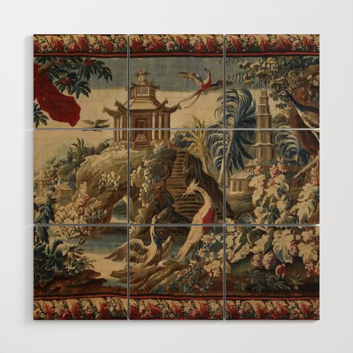 Antique 18th Century Chinoiserie French Gobelin Tapestry Wood Wall Art Gallery Image 1