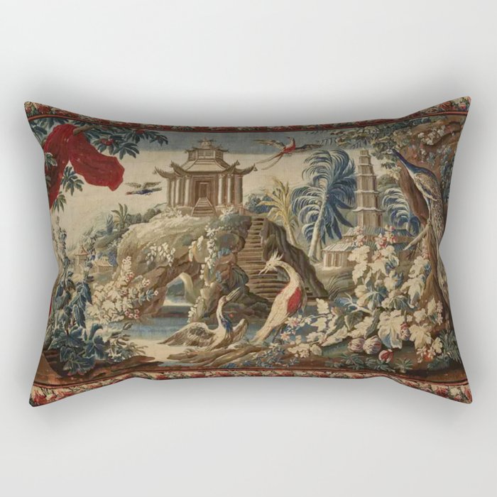 Antique 18th Century Chinoiserie French Gobelin Tapestry Rectangular Pillow Gallery Image 1