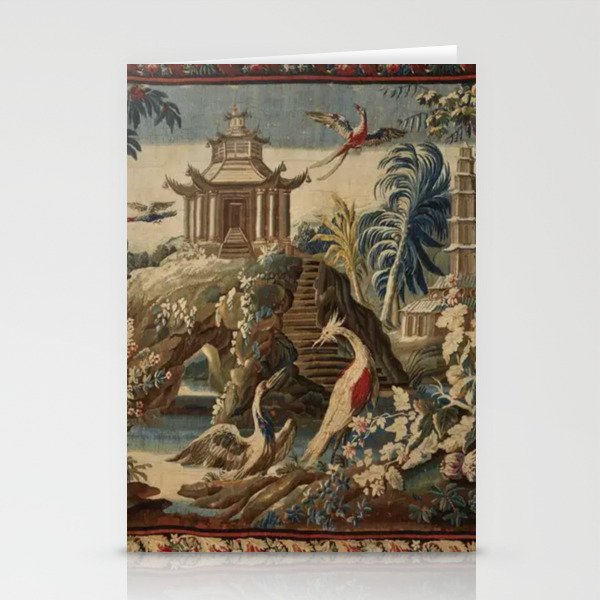 Antique 18th Century Chinoiserie French Gobelin Tapestry Stationery Card Gallery Image 2