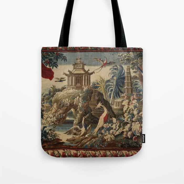 Antique 18th Century Chinoiserie French Gobelin Tapestry Tote Bag Gallery Image 1