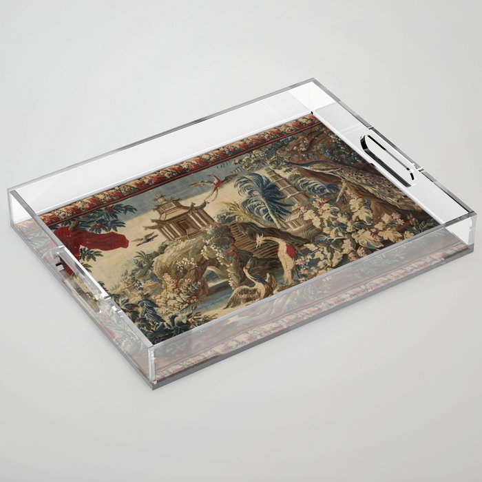 Antique 18th Century Chinoiserie French Gobelin Tapestry Acrylic Tray Gallery Image 1