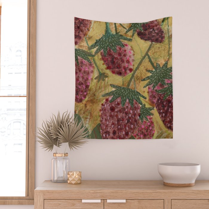 Strawberry Garden in Forest Green Wall Tapestry Gallery Image 2