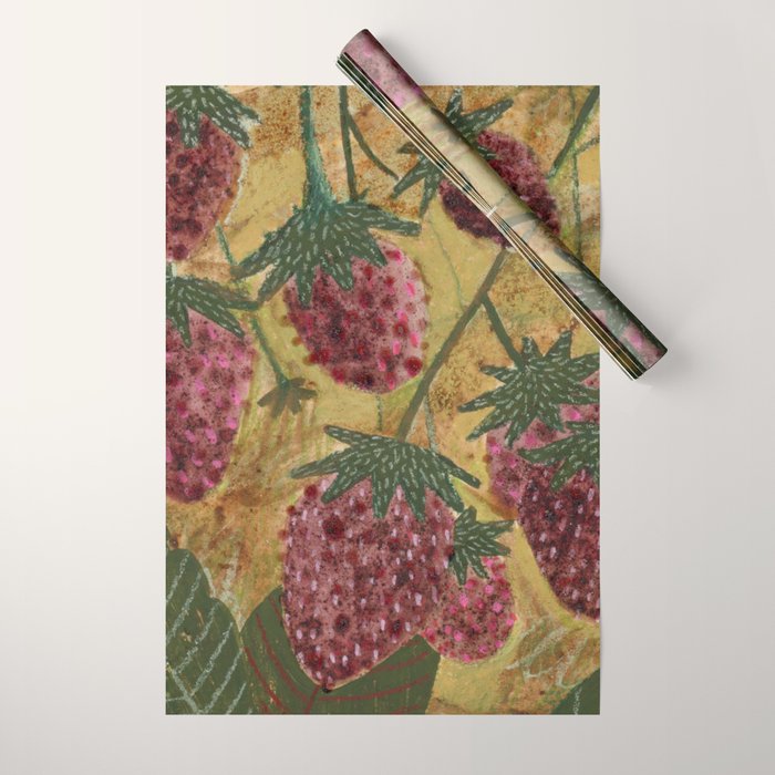 Strawberry Garden in Forest Green Wrapping Paper Gallery Image 1