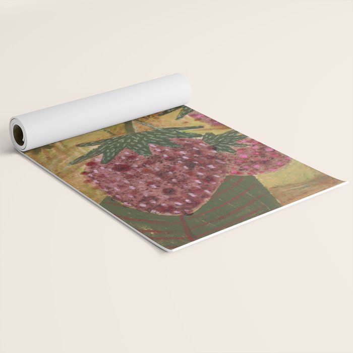 Strawberry Garden in Forest Green Yoga Mat Gallery Image 2