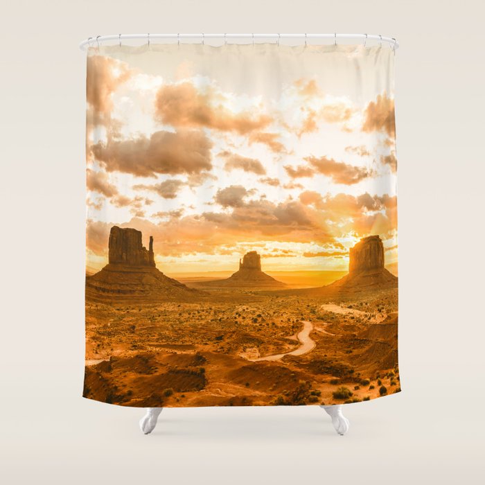 Southwest Wanderlust - Monument Valley Sunrise Nature Photography Shower Curtain Gallery Image 1