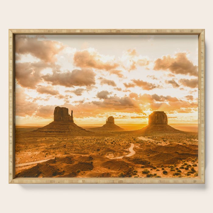 Southwest Wanderlust - Monument Valley Sunrise Nature Photography Serving Tray Gallery Image 1