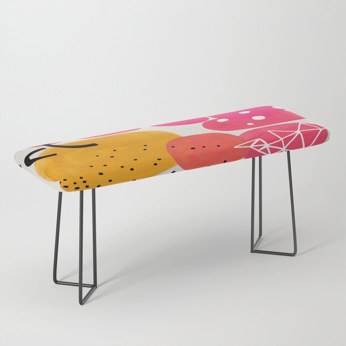 Vintage Fun Minimalist Abstract Colorful Mid century Modern Yellow Magenta Bubbles With Patterns Bench Gallery Image 1