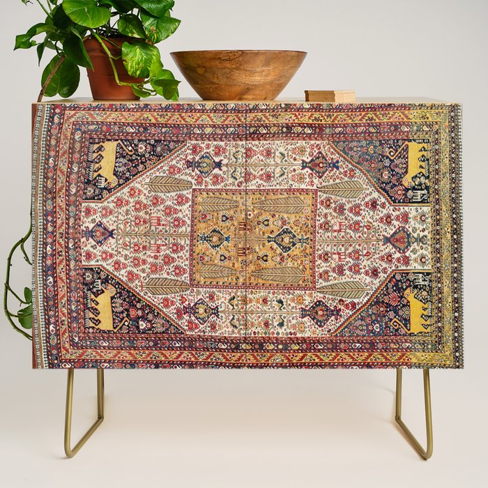 Khamseh Antique Fars Persian Tribal Rug Print Credenza Gallery Image 1