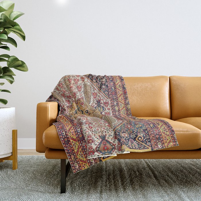 Khamseh Antique Fars Persian Tribal Rug Print Throw Blanket Gallery Image 1