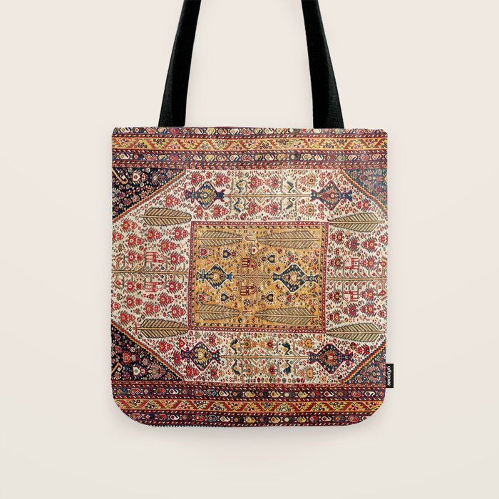 Khamseh Antique Fars Persian Tribal Rug Print Tote Bag Gallery Image 1