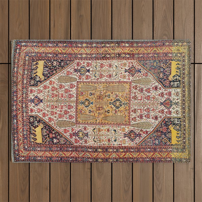Khamseh Antique Fars Persian Tribal Rug Print Outdoor Rug Gallery Image 1