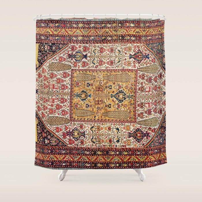 Khamseh Antique Fars Persian Tribal Rug Print Shower Curtain Gallery Image 1
