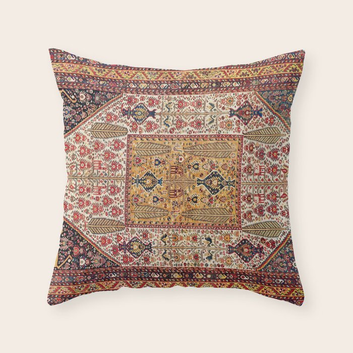 Khamseh Antique Fars Persian Tribal Rug Print Throw Pillow Gallery Image 1