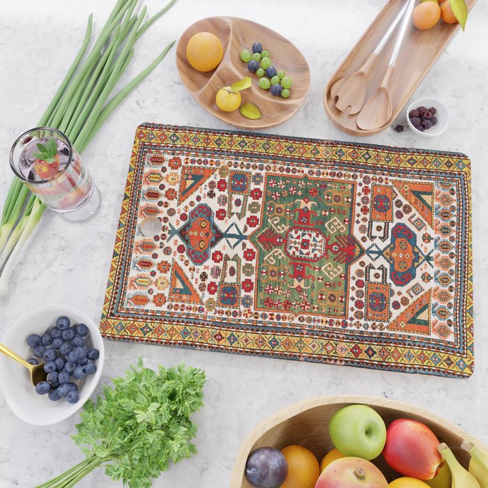 Kazak Antique Southwest Caucasus Rug Print Cutting Board Gallery Image 2