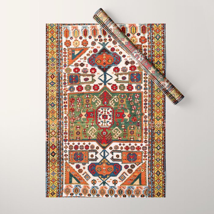 Kazak Antique Southwest Caucasus Rug Print Wrapping Paper Gallery Image 1