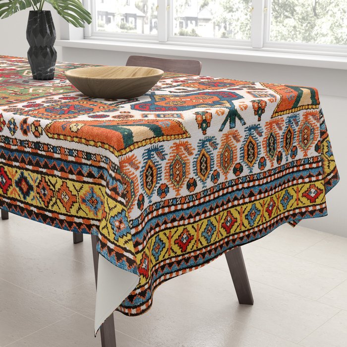Kazak Antique Southwest Caucasus Rug Print Tablecloth Gallery Image 3
