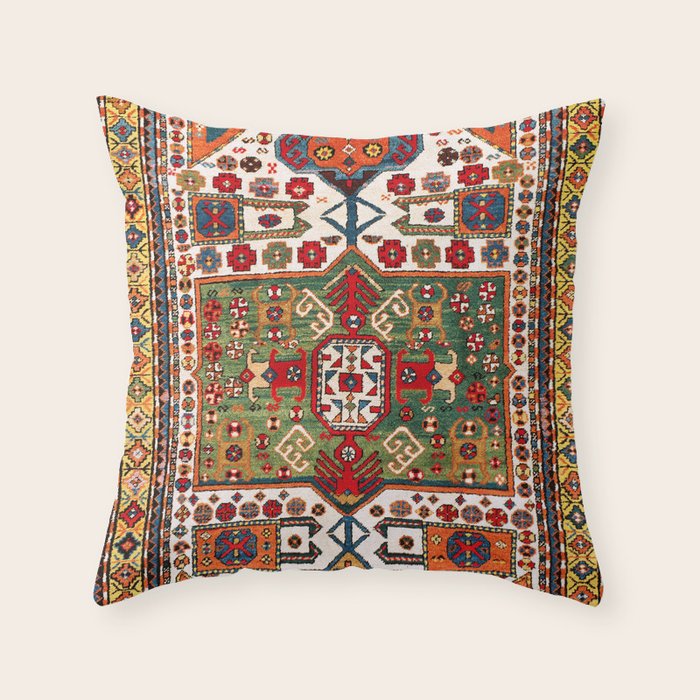 Kazak Antique Southwest Caucasus Rug Print Throw Pillow Gallery Image 6