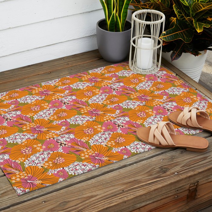 Bold Hibiscus in Retro Eclectic Outdoor Rug Gallery Image 2