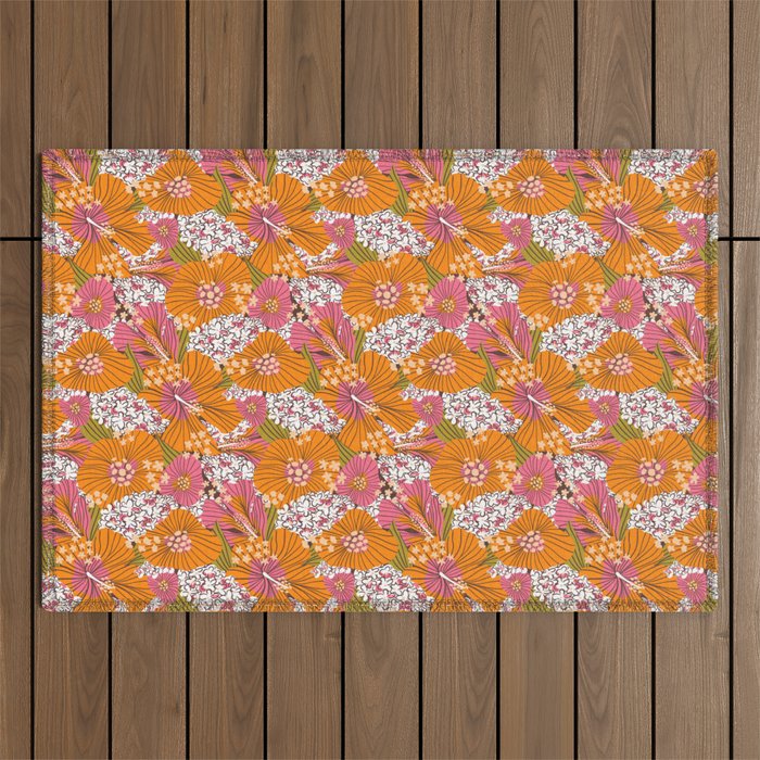 Bold Hibiscus in Retro Eclectic Outdoor Rug Gallery Image 1