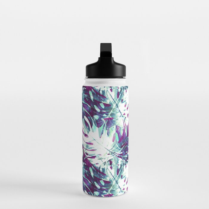 Abstract leaf monstera violet Water Bottle Gallery Image 3