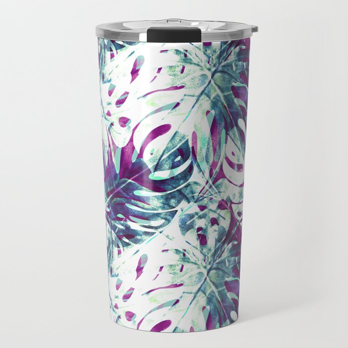 Abstract leaf monstera violet Travel Mug Gallery Image 1
