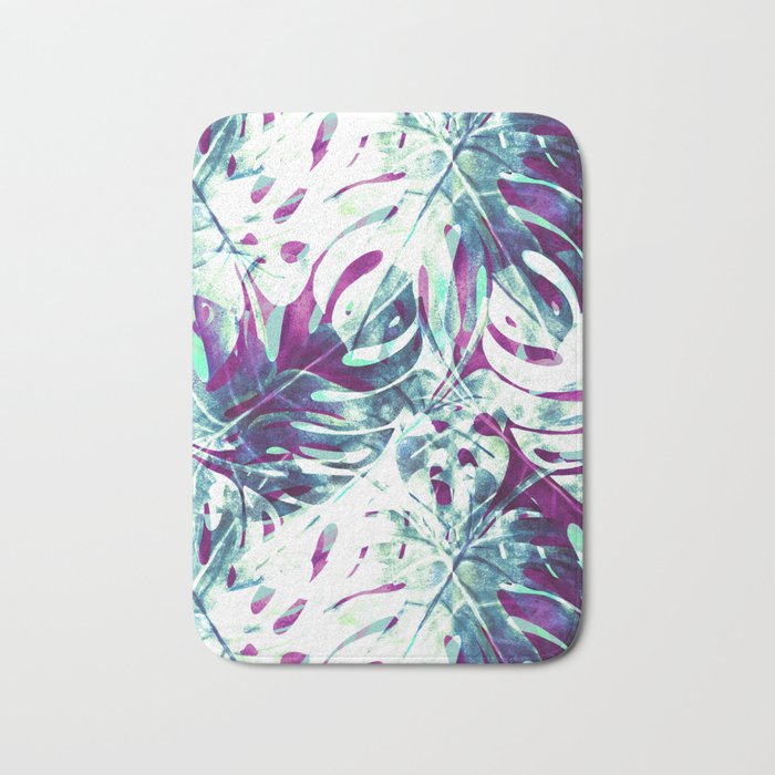 Abstract leaf monstera violet Bath Mat Gallery Image 1
