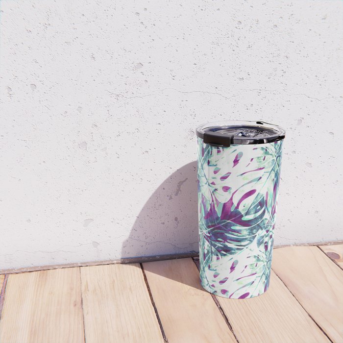 Abstract leaf monstera violet Travel Mug Gallery Image 4