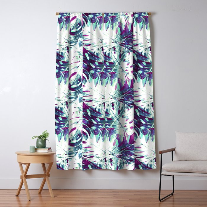 Abstract leaf monstera violet Window Curtain Gallery Image 5