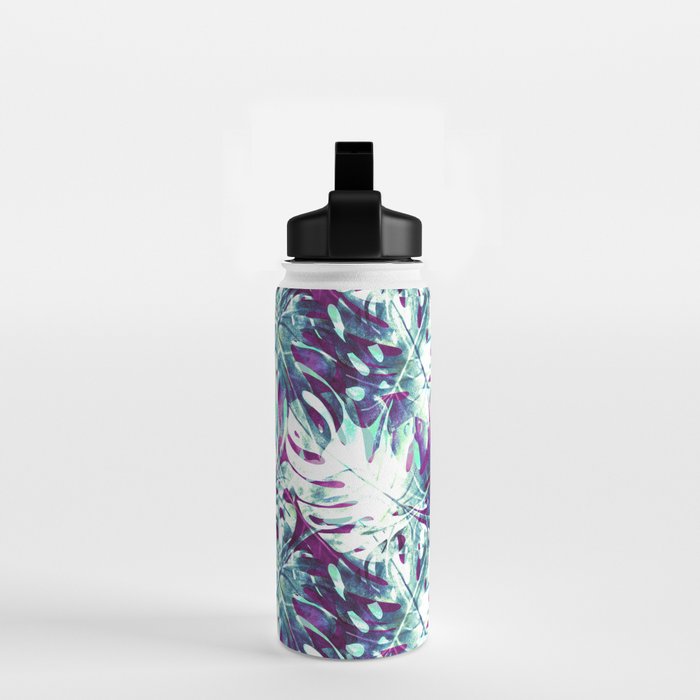 Abstract leaf monstera violet Water Bottle Gallery Image 2