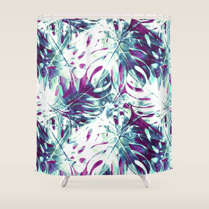 Abstract leaf monstera violet Shower Curtain Gallery Image 1