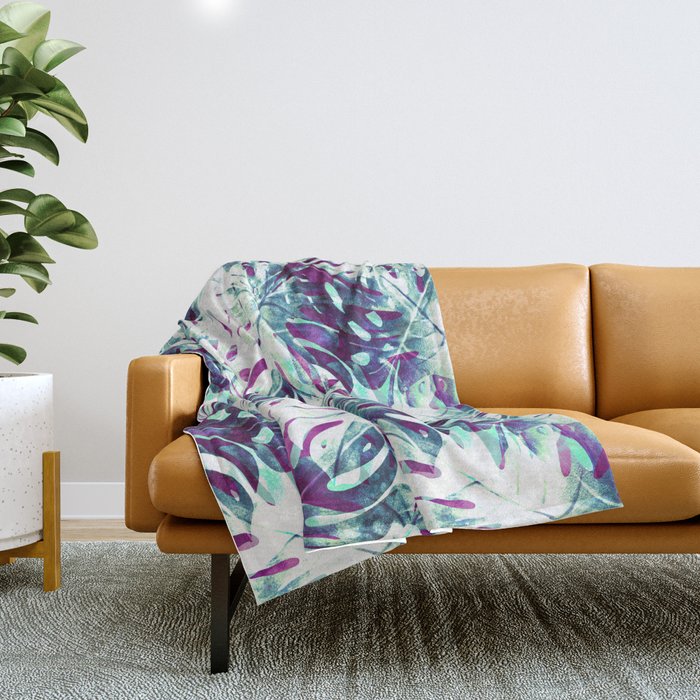 Abstract leaf monstera violet Throw Blanket Gallery Image 1