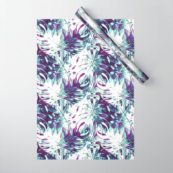 Abstract leaf monstera violet Wrapping Paper Gallery Image 1