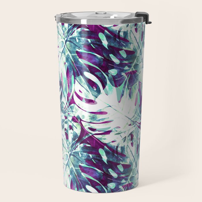 Abstract leaf monstera violet Travel Mug Gallery Image 2