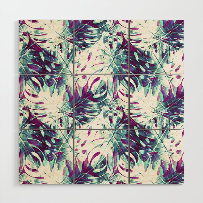 Abstract leaf monstera violet Wood Wall Art Gallery Image 1