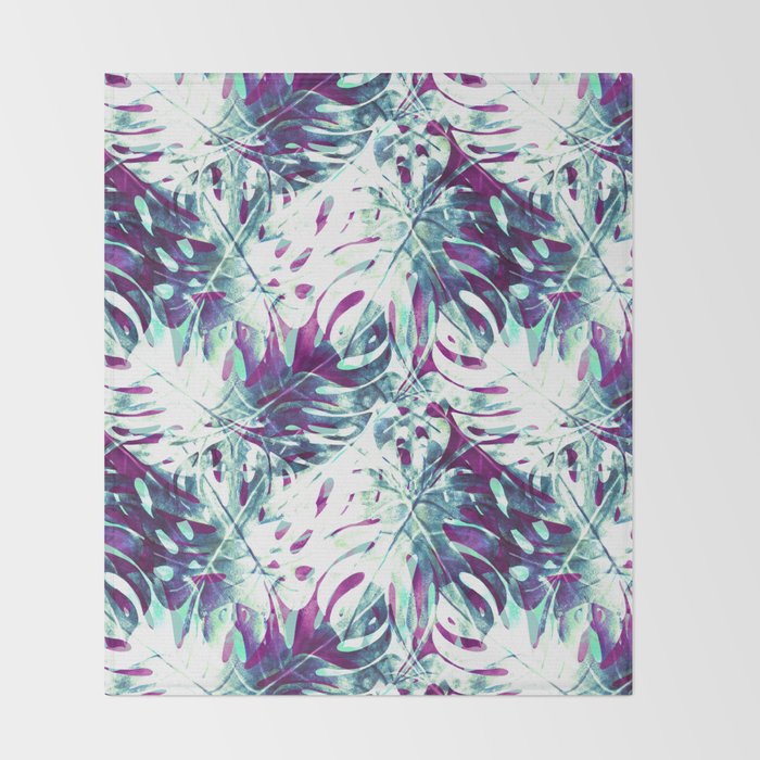 Abstract leaf monstera violet Throw Blanket Gallery Image 2