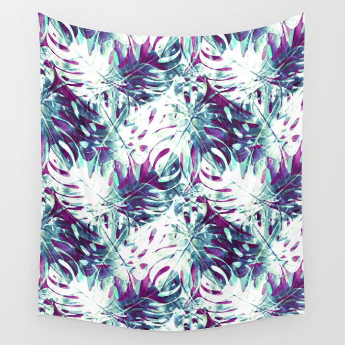 Abstract leaf monstera violet Wall Tapestry Gallery Image 4