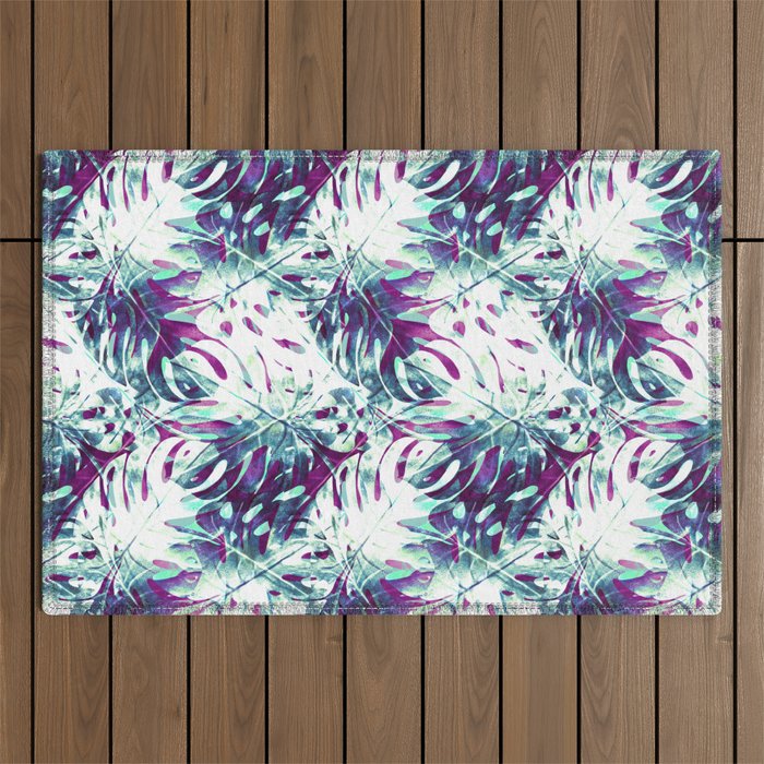 Abstract leaf monstera violet Outdoor Rug Gallery Image 1