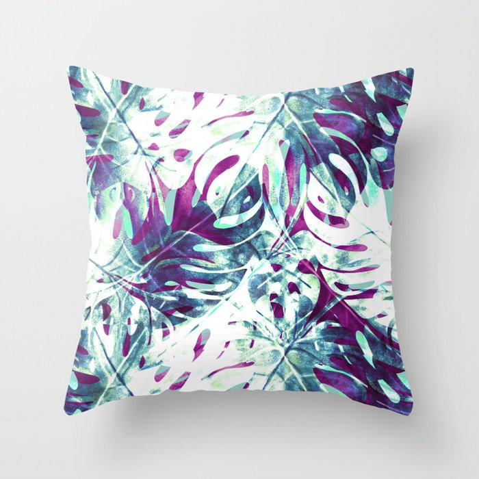 Abstract leaf monstera violet Throw Pillow Gallery Image 1