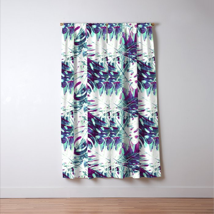Abstract leaf monstera violet Window Curtain Gallery Image 3
