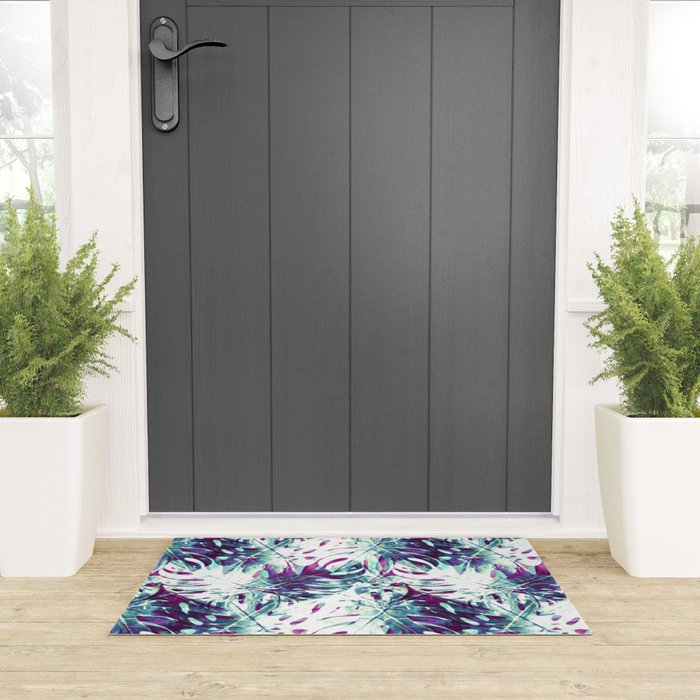 Abstract leaf monstera violet Welcome Mat Gallery Image 3