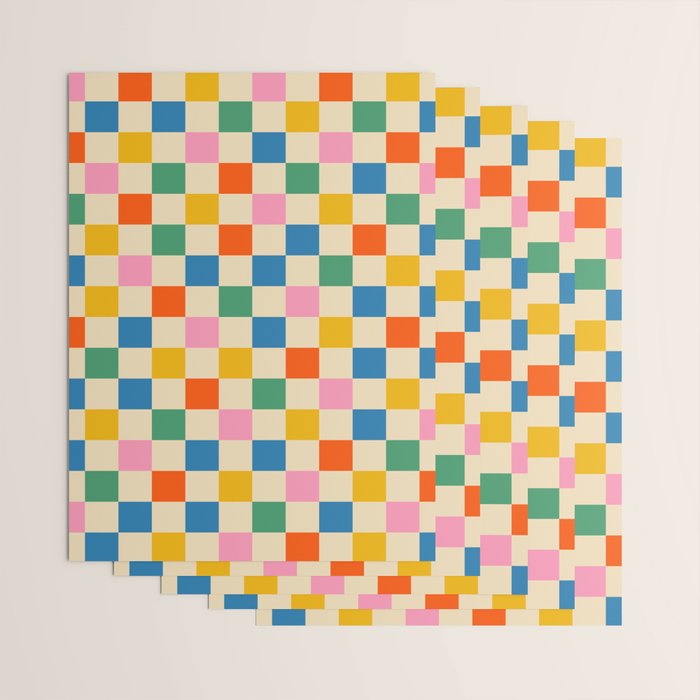 Checkerboard Check Colorful Geometric Checked Pattern Blue Green Pink Mustard Orange Cream Wrapping Paper Gallery Image 3