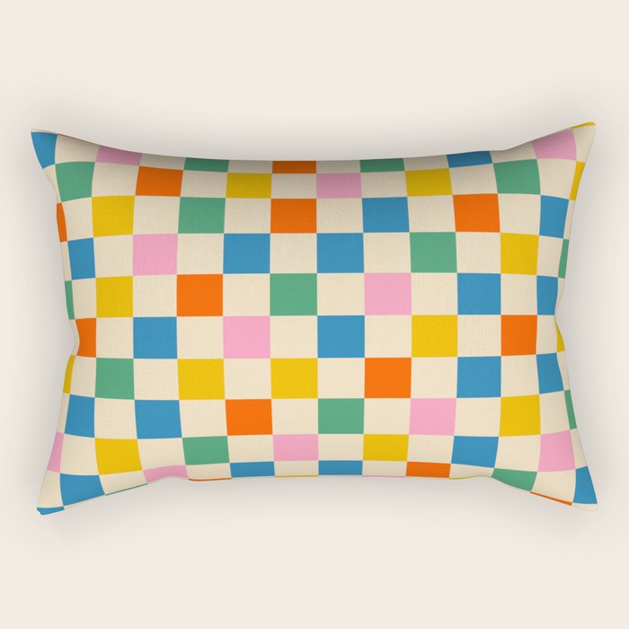 Checkerboard Check Colorful Geometric Checked Pattern Blue Green Pink Mustard Orange Cream Rectangular Pillow Gallery Image 2