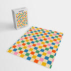Checkerboard Check Colorful Geometric Checked Pattern Blue Green Pink Mustard Orange Cream Jigsaw Puzzle Gallery Image 2