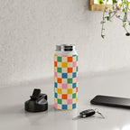 Checkerboard Check Colorful Geometric Checked Pattern Blue Green Pink Mustard Orange Cream Water Bottle Gallery Image 4