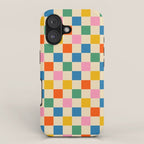 Checkerboard Check Colorful Geometric Checked Pattern Blue Green Pink Mustard Orange Cream iPhone Case Gallery Image 1